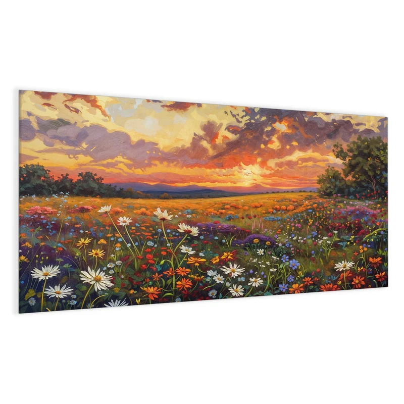 Glas Magnettafel - Wildblumen im Abendrot