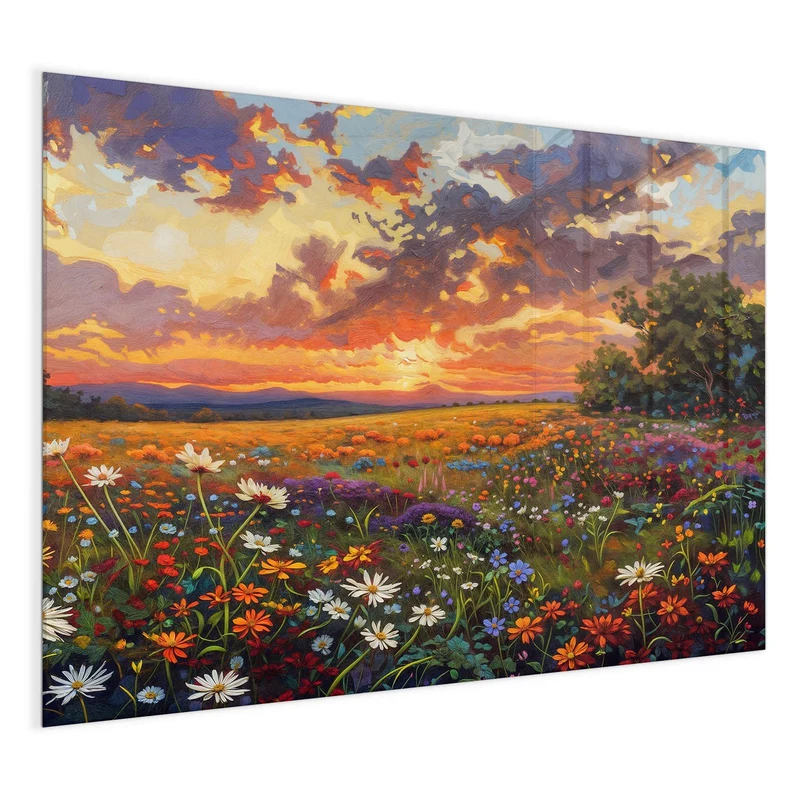 Glas Magnettafel - Wildblumen im Abendrot