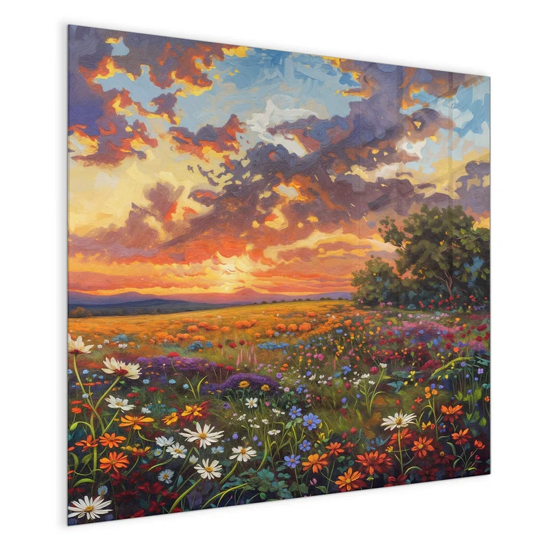 Glas Magnettafel - Wildblumen im Abendrot