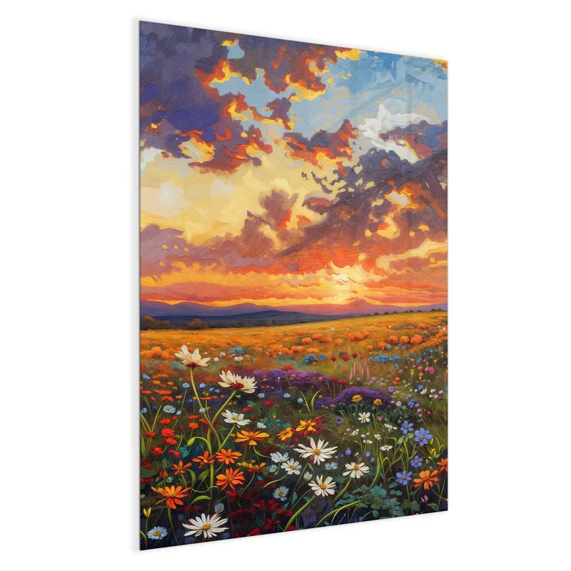 Glas Magnettafel - Wildblumen im Abendrot