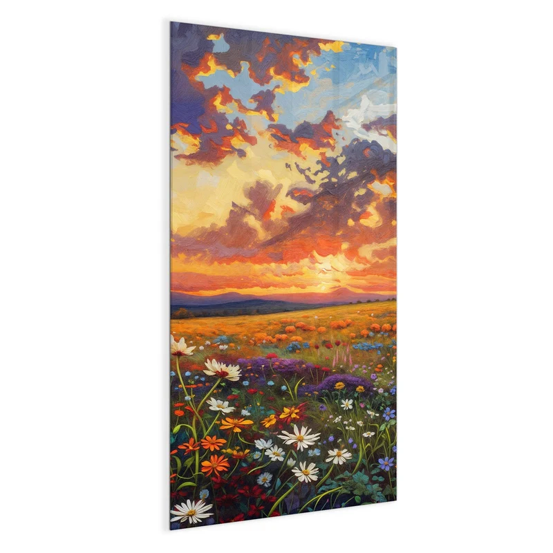 Glas Magnettafel - Wildblumen im Abendrot