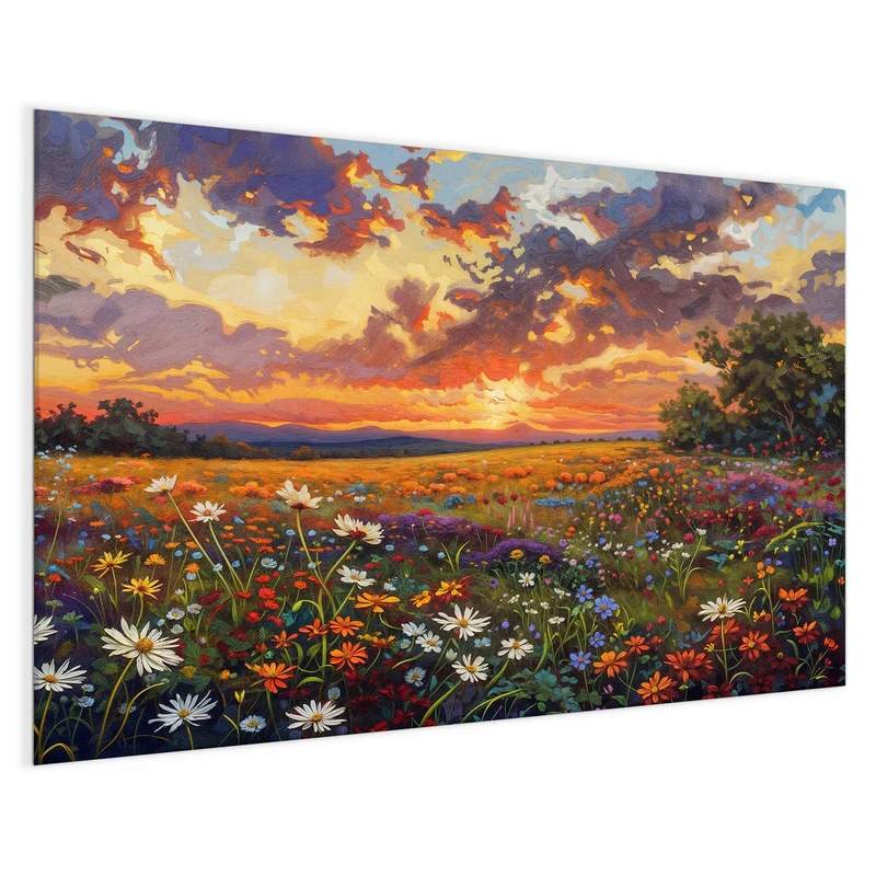 Glas Magnettafel - Wildblumen im Abendrot