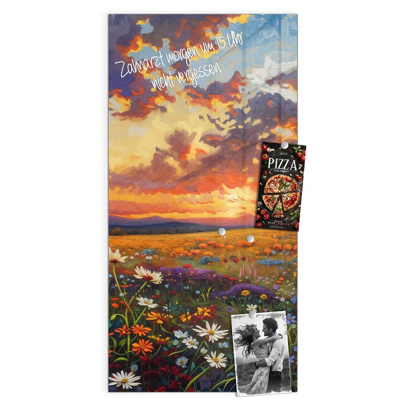 Glas Magnettafel - Wildblumen im Abendrot