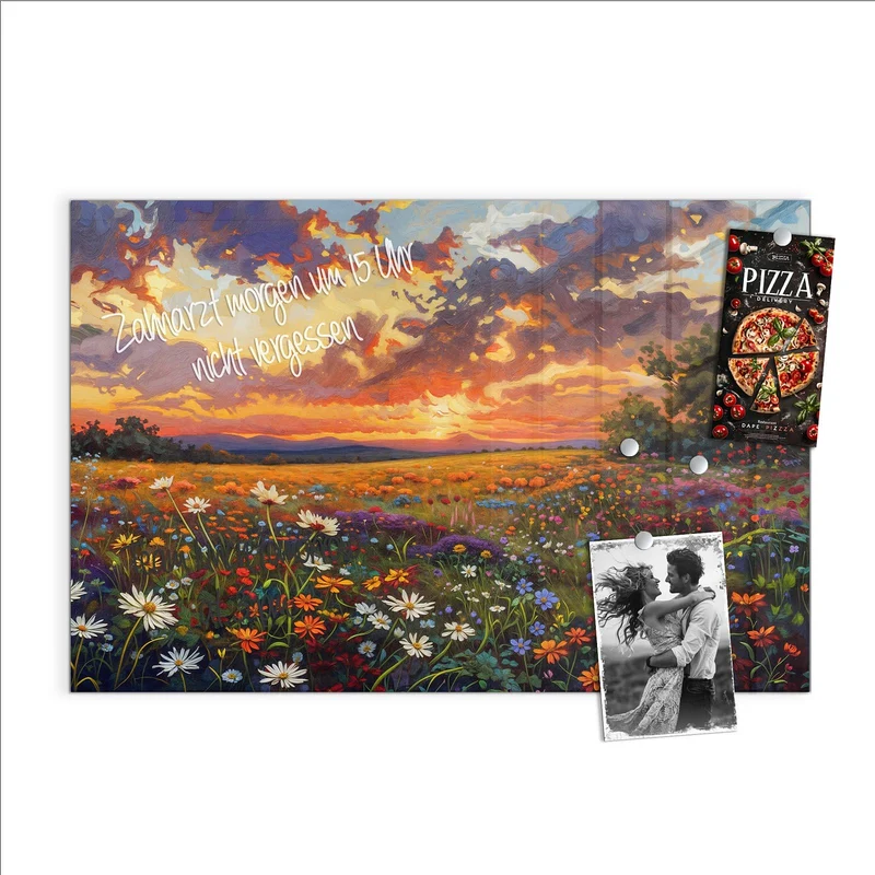 Glas Magnettafel - Wildblumen im Abendrot