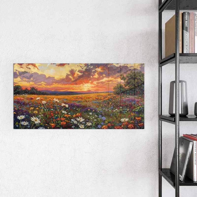 Glas Magnettafel - Wildblumen im Abendrot