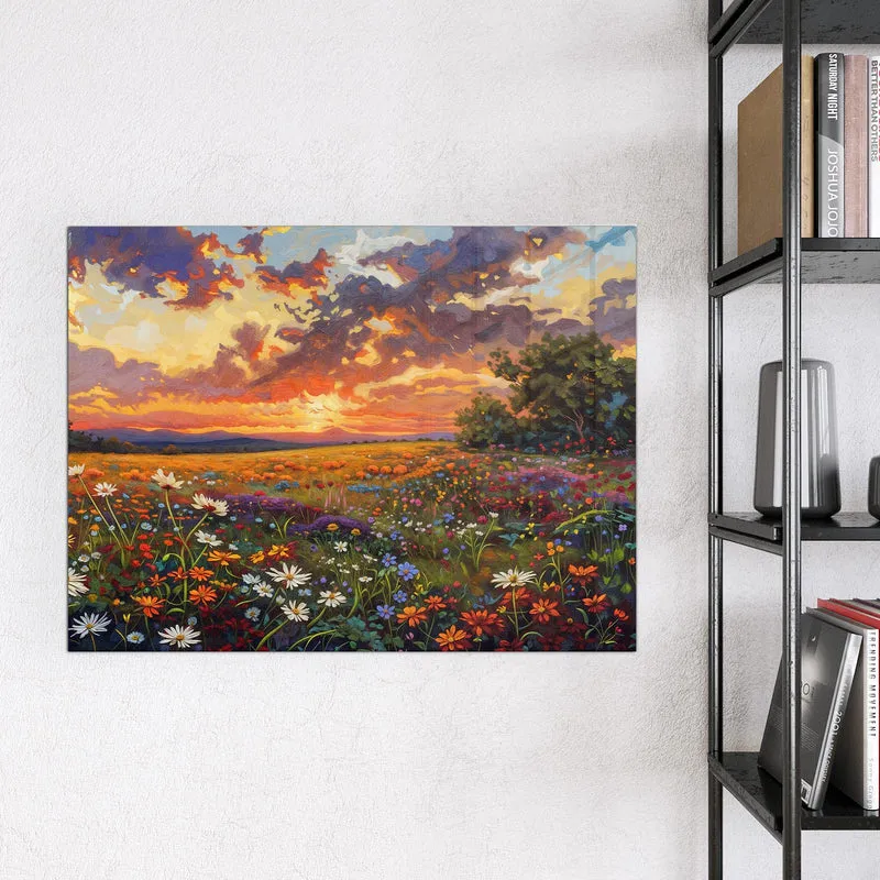 Glas Magnettafel - Wildblumen im Abendrot