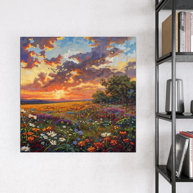 Glas Magnettafel - Wildblumen im Abendrot