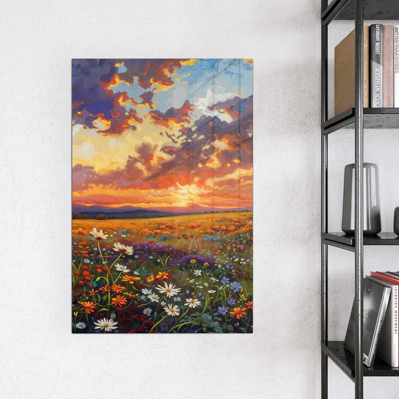 Glas Magnettafel - Wildblumen im Abendrot