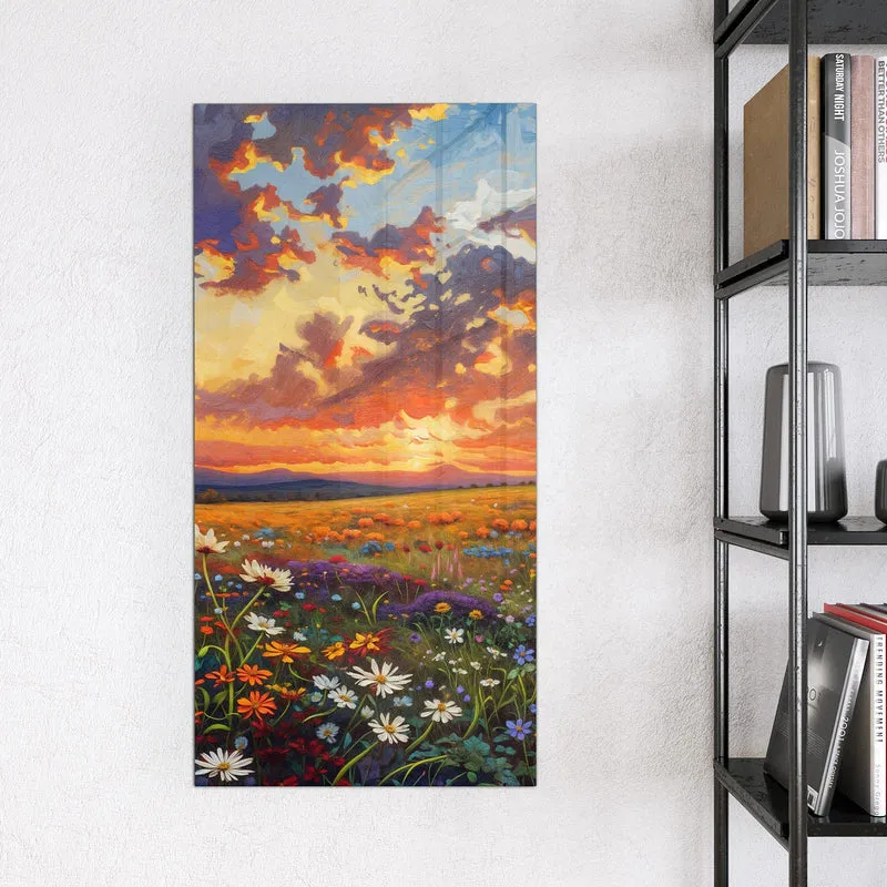 Glas Magnettafel - Wildblumen im Abendrot