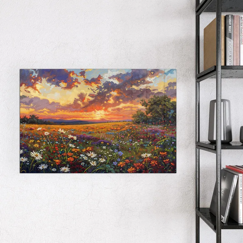 Glas Magnettafel - Wildblumen im Abendrot