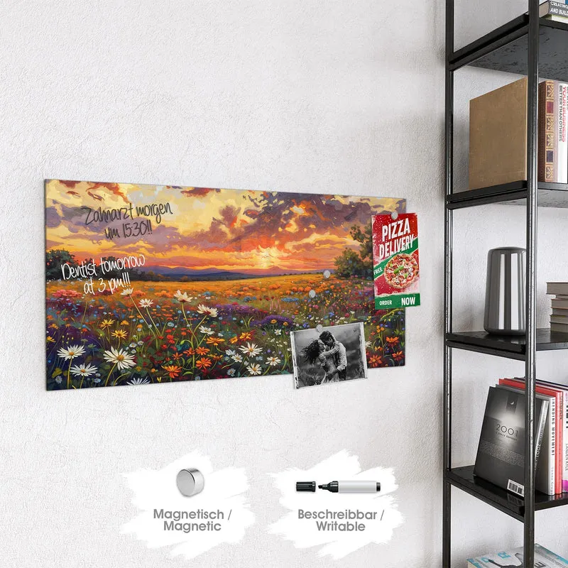 Glas Magnettafel - Wildblumen im Abendrot