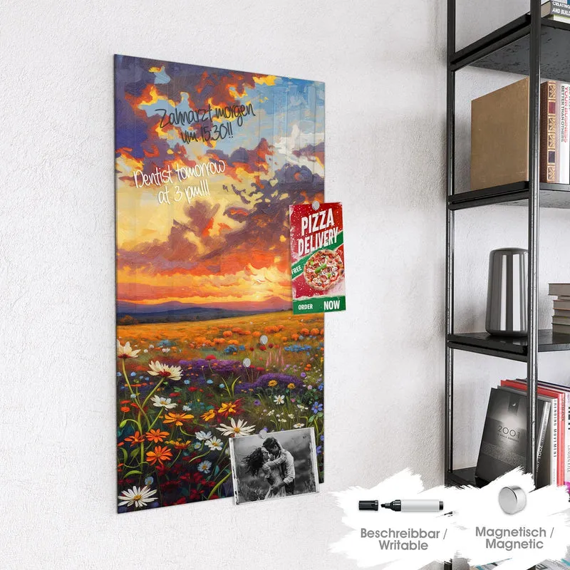 Glas Magnettafel - Wildblumen im Abendrot