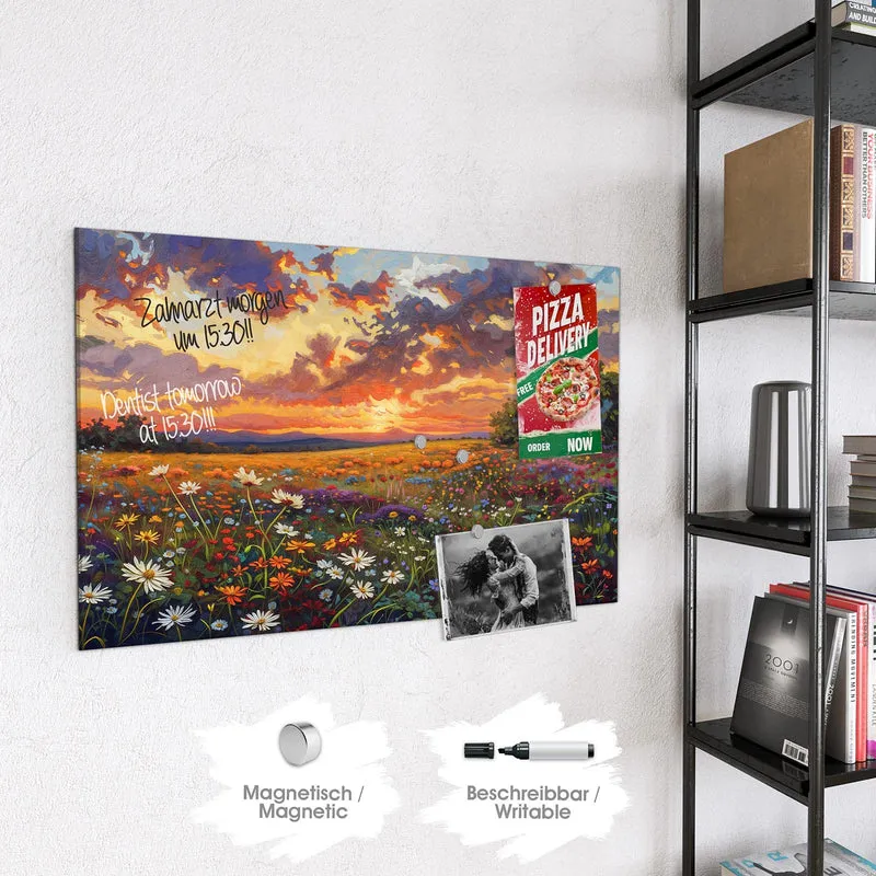 Glas Magnettafel - Wildblumen im Abendrot