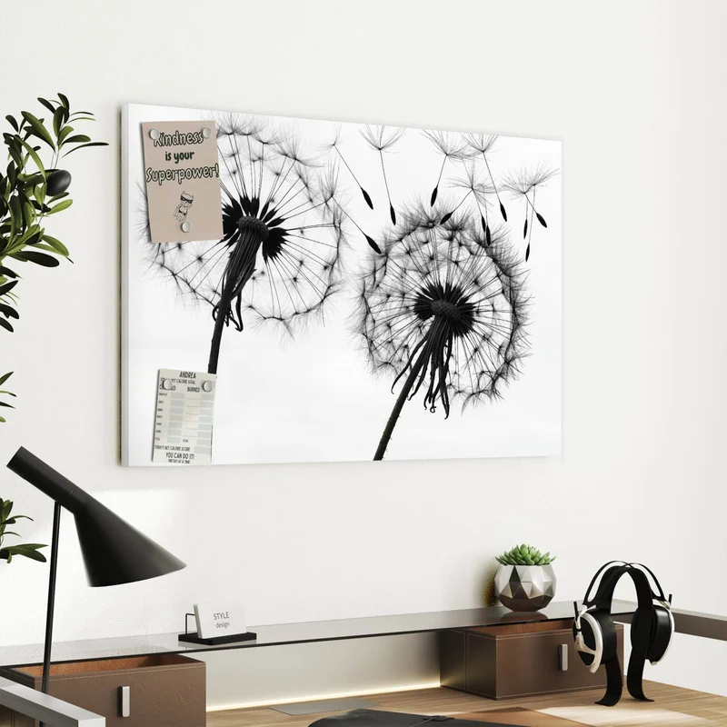 Metall Magnettafel - Pusteblumen in Grau