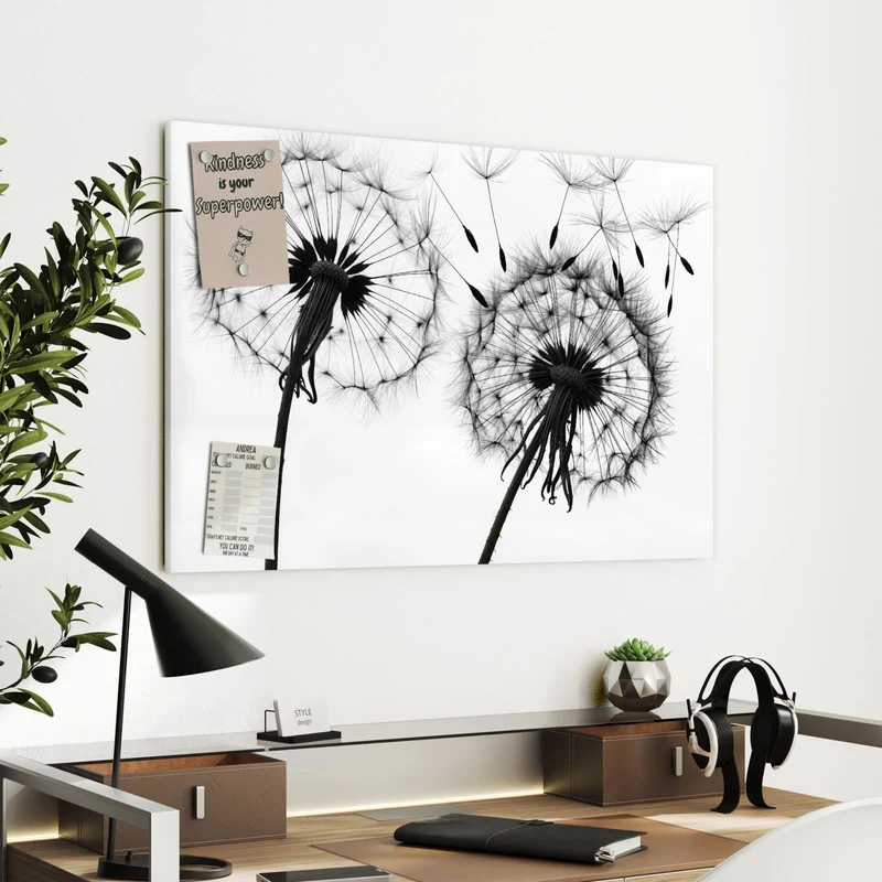 Metall Magnettafel - Pusteblumen in Grau