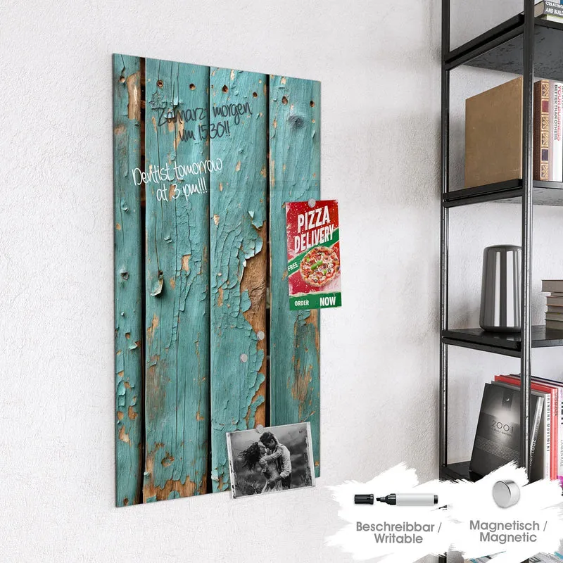 Glas Magnettafel - Türkise Farbe auf Holz