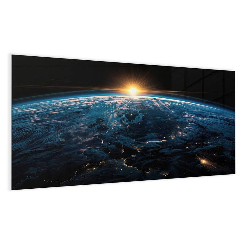 Glas Magnettafel - Erde mit Stadtlichtern