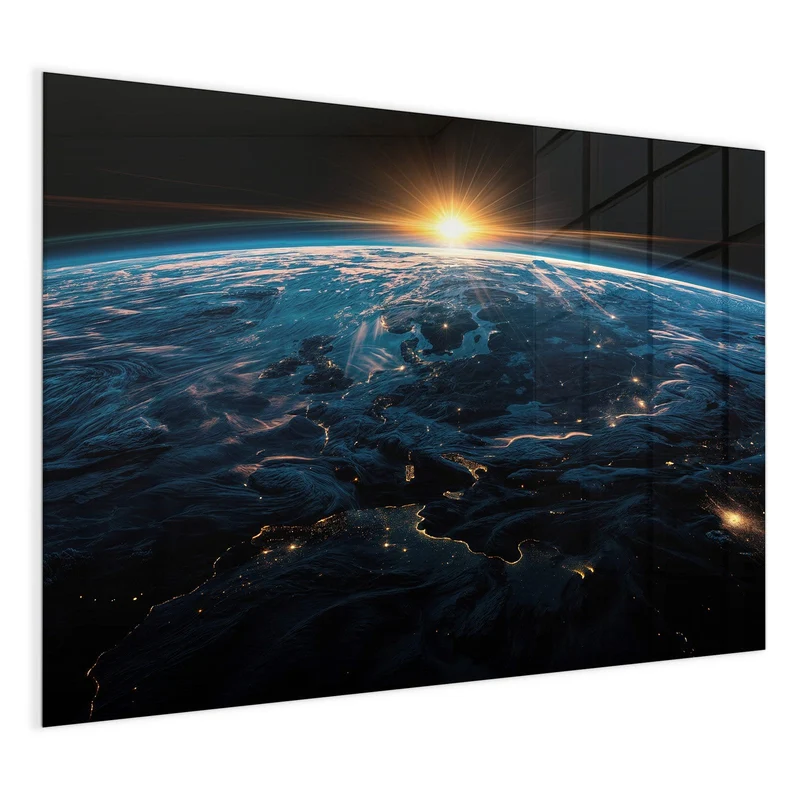 Glas Magnettafel - Erde mit Stadtlichtern