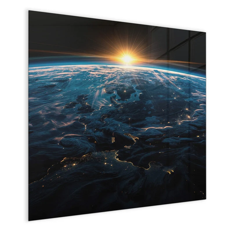 Glas Magnettafel - Erde mit Stadtlichtern