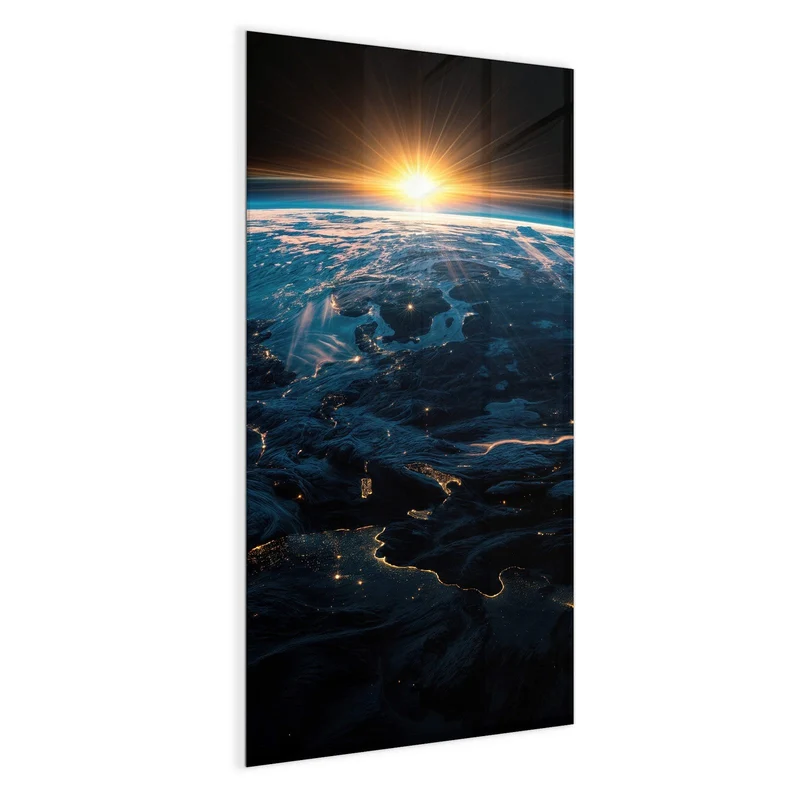 Glas Magnettafel - Erde mit Stadtlichtern