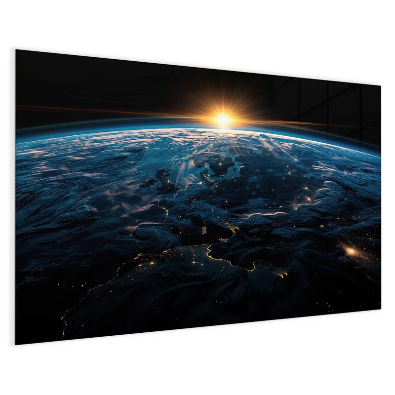 Glas Magnettafel - Erde mit Stadtlichtern