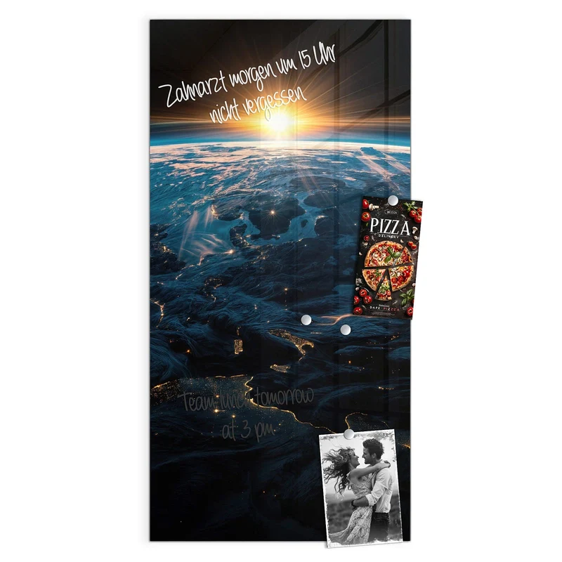 Glas Magnettafel - Erde mit Stadtlichtern