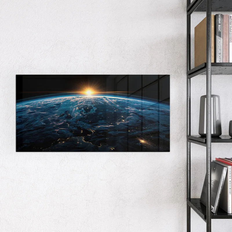 Glas Magnettafel - Erde mit Stadtlichtern