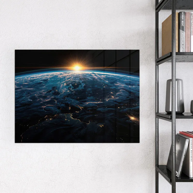 Glas Magnettafel - Erde mit Stadtlichtern
