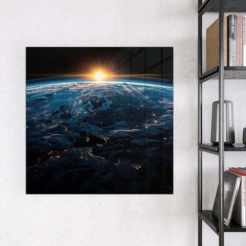 Glas Magnettafel - Erde mit Stadtlichtern