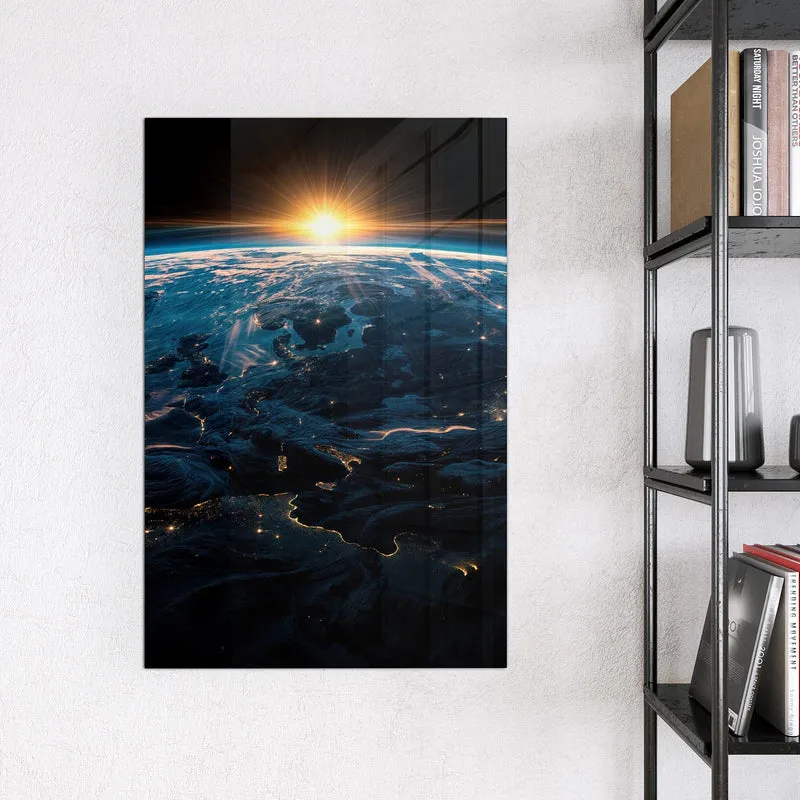 Glas Magnettafel - Erde mit Stadtlichtern