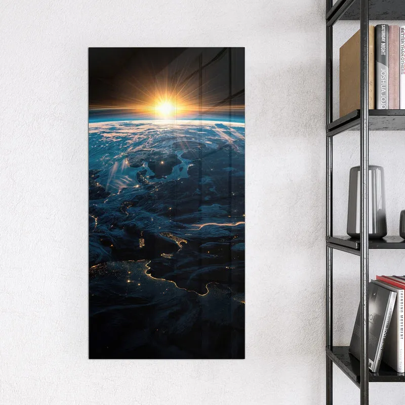 Glas Magnettafel - Erde mit Stadtlichtern