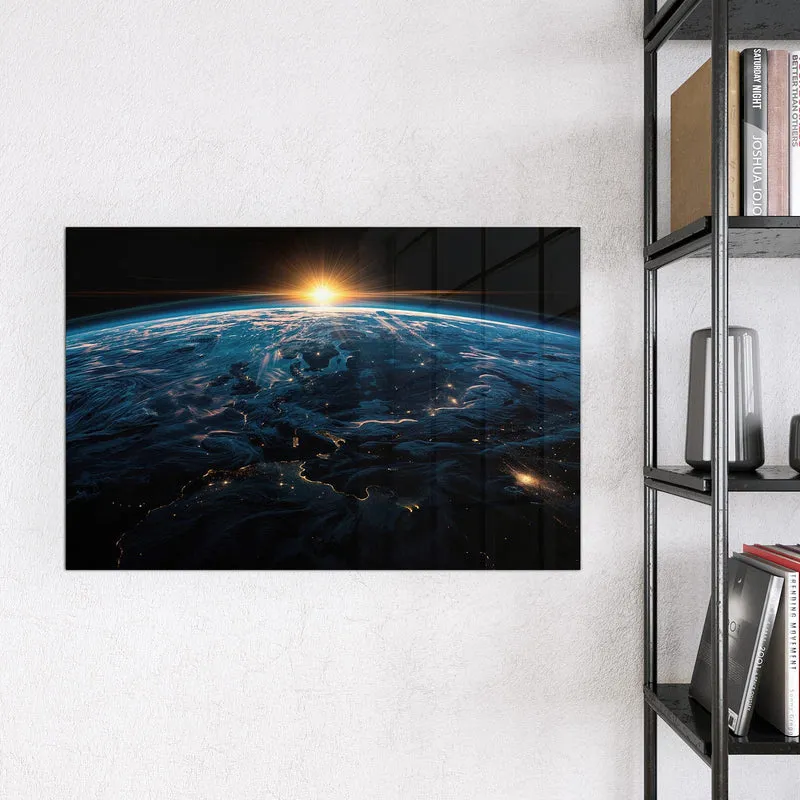 Glas Magnettafel - Erde mit Stadtlichtern