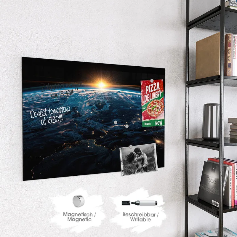Glas Magnettafel - Erde mit Stadtlichtern