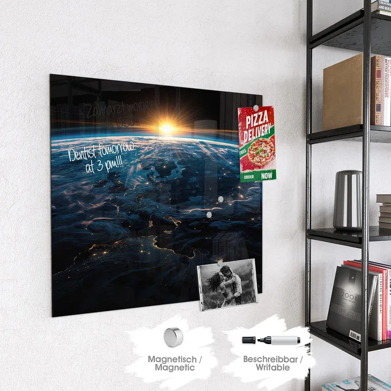 Glas Magnettafel - Erde mit Stadtlichtern