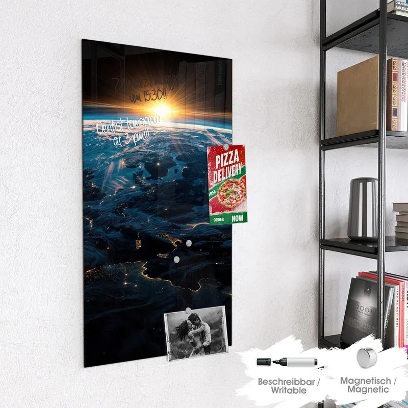 Glas Magnettafel - Erde mit Stadtlichtern