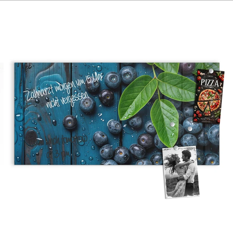 Glas Magnettafel - Blaubeeren auf Holz