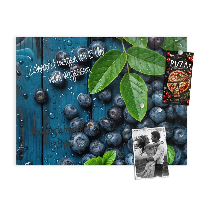 Glas Magnettafel - Blaubeeren auf Holz