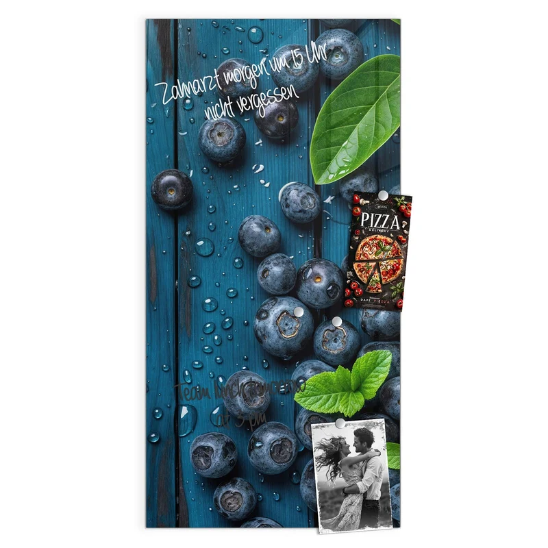 Glas Magnettafel - Blaubeeren auf Holz