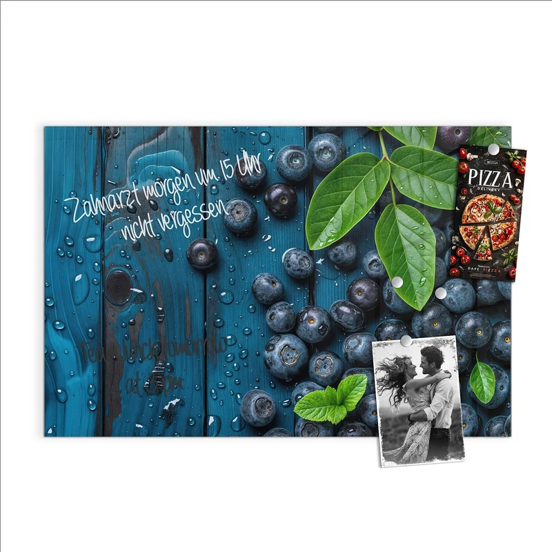 Glas Magnettafel - Blaubeeren auf Holz