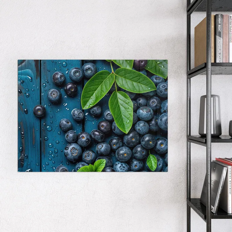Glas Magnettafel - Blaubeeren auf Holz