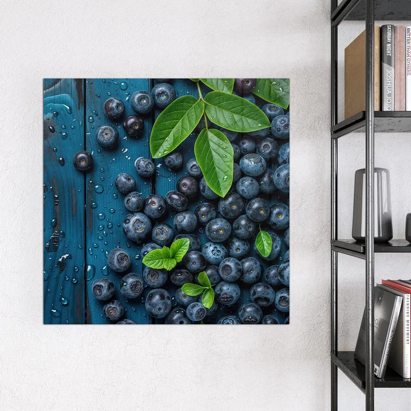 Glas Magnettafel - Blaubeeren auf Holz