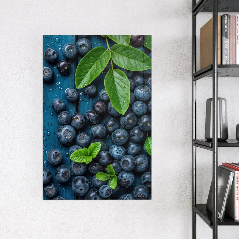 Glas Magnettafel - Blaubeeren auf Holz