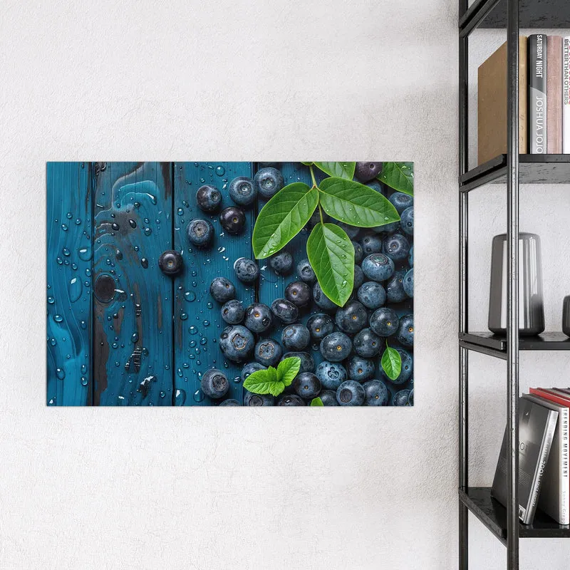 Glas Magnettafel - Blaubeeren auf Holz