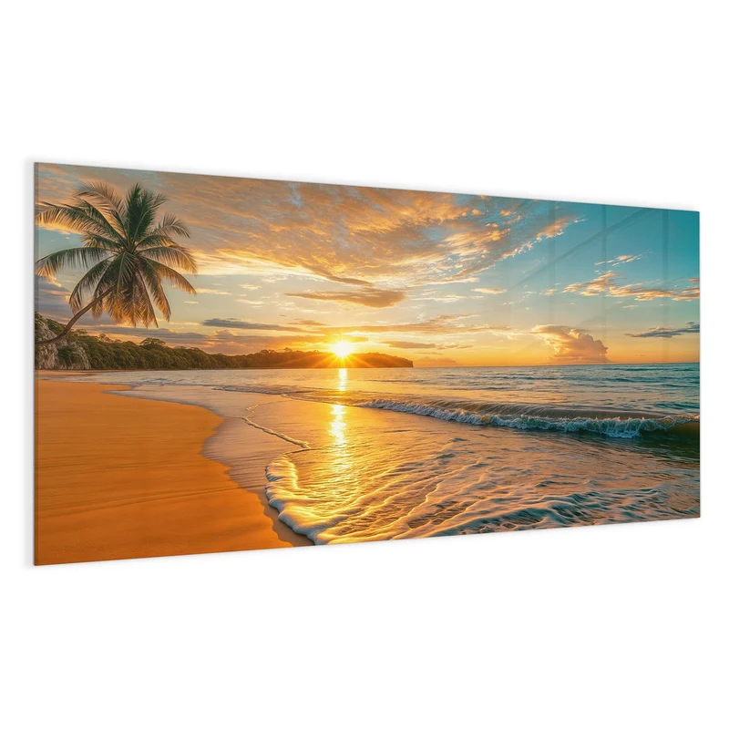 Glas Magnettafel - Palme am Abendstrand