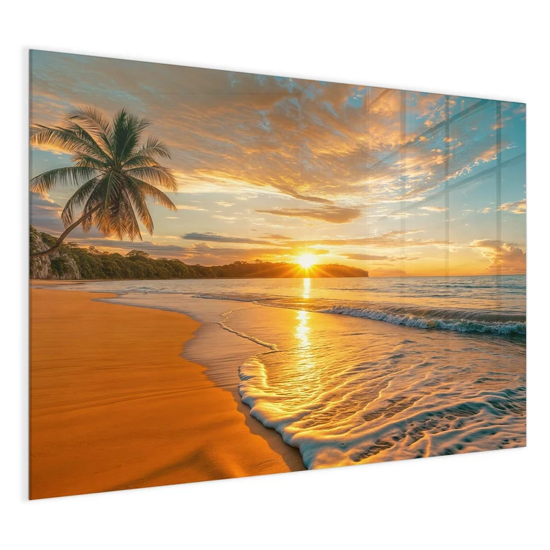 Glas Magnettafel - Palme am Abendstrand