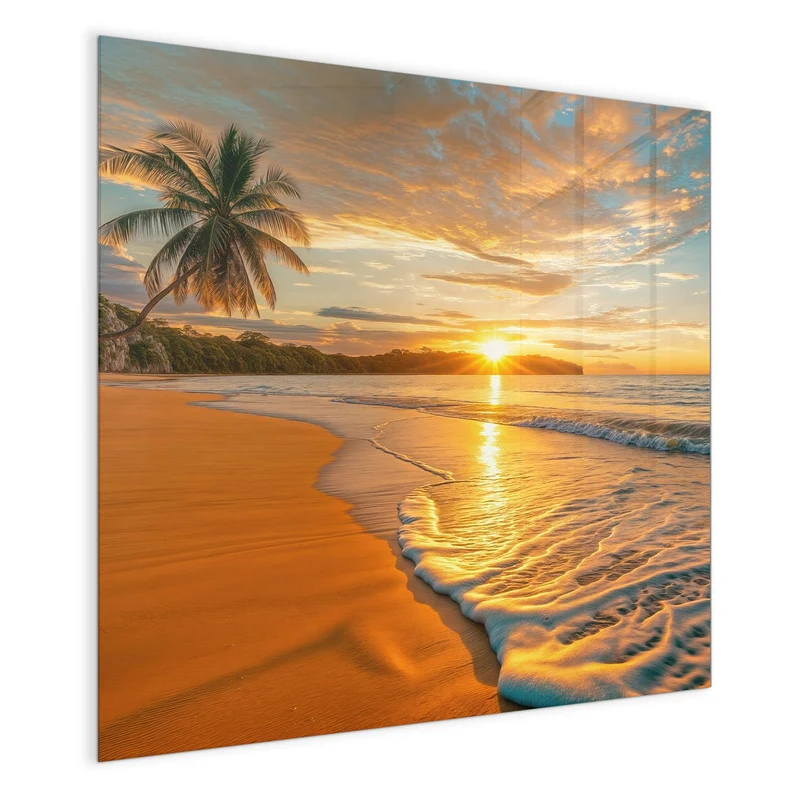 Glas Magnettafel - Palme am Abendstrand