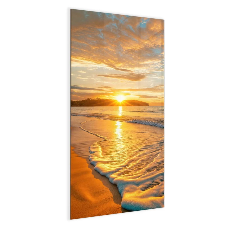 Glas Magnettafel - Palme am Abendstrand