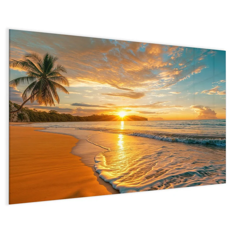 Glas Magnettafel - Palme am Abendstrand