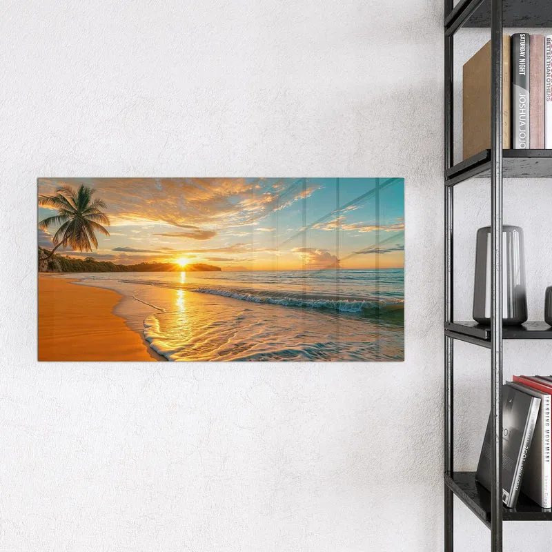Glas Magnettafel - Palme am Abendstrand
