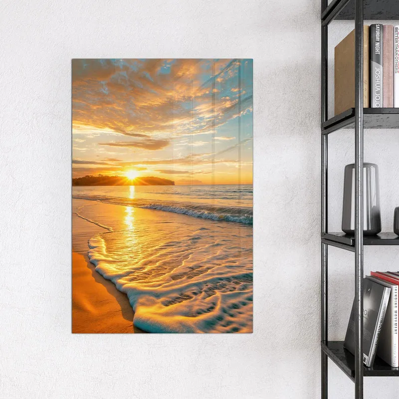 Glas Magnettafel - Palme am Abendstrand